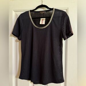 CROSBY, Navy blue sheer shirt w/ silver neckline, NWT from TJX. Women's size L